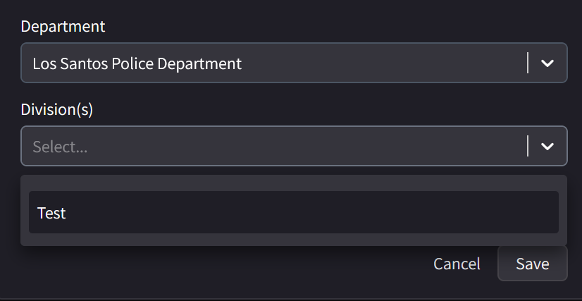 Divisions selection