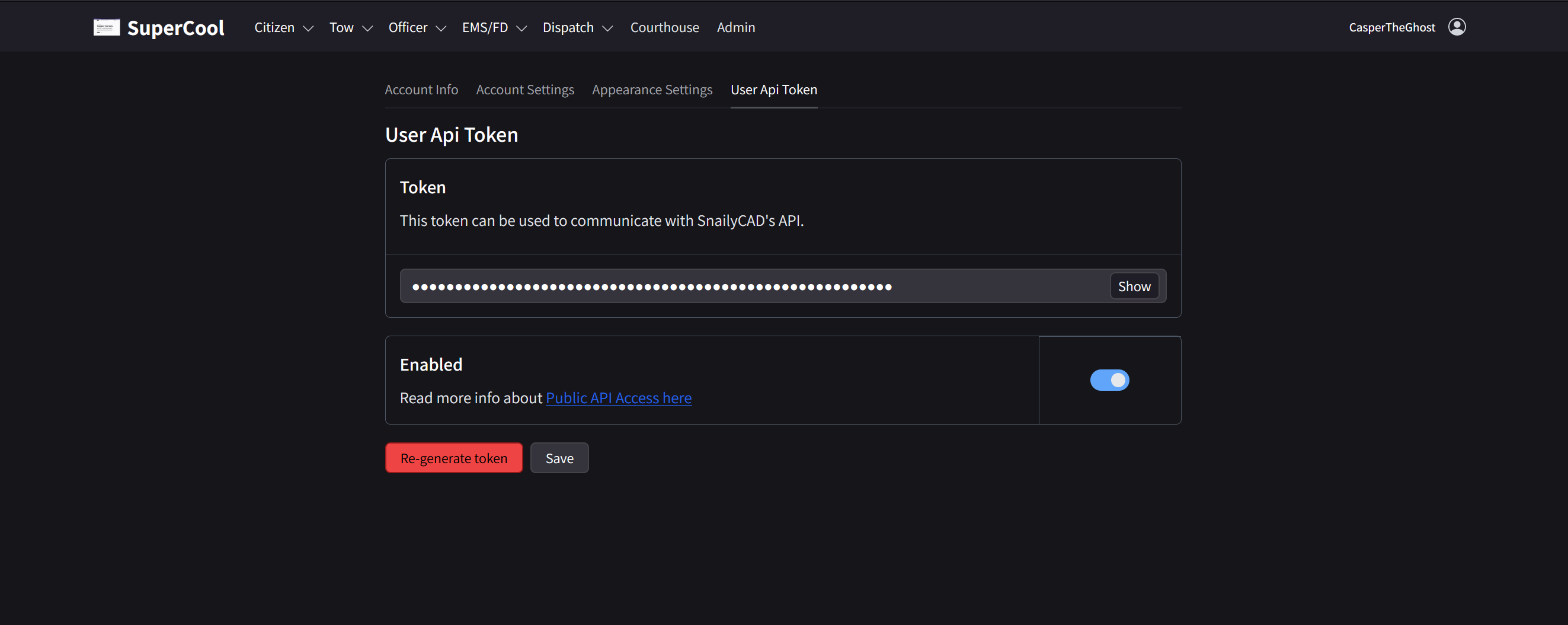 User API token